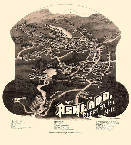 Ashland New Hampshire - Norris 1883  Black Ornate Wood Framed Art Print with Double Matting by Norris