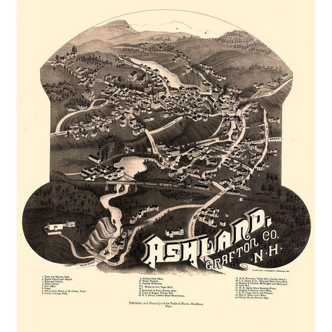 Ashland New Hampshire - Norris 1883  White Modern Wood Framed Art Print by Norris