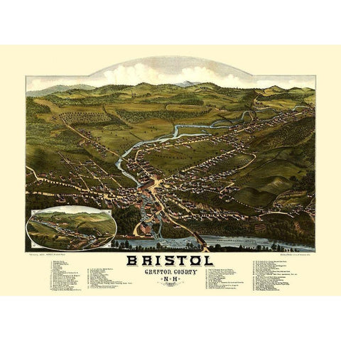 Bristol New Hampshire - Norris 1884  Gold Ornate Wood Framed Art Print with Double Matting by Norris