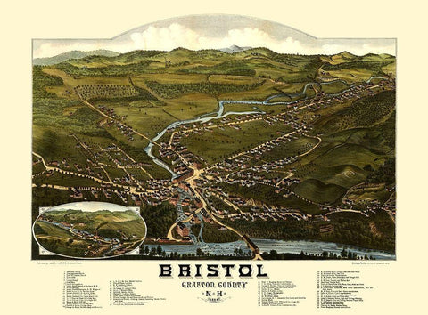 Bristol New Hampshire - Norris 1884  Black Ornate Wood Framed Art Print with Double Matting by Norris