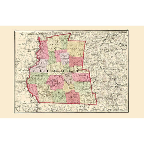 Cheshire New Hampshire - Walling 1877 Black Modern Wood Framed Art Print with Double Matting by Walling