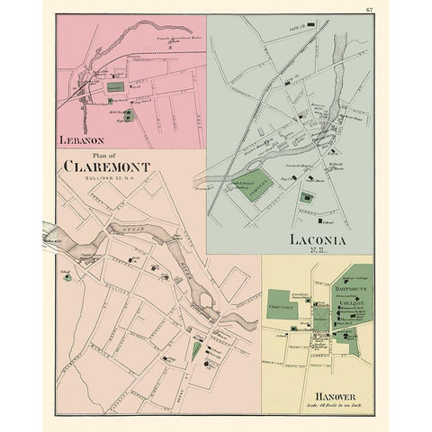 Claremont New Hampshire - Hitchcock 1877 White Modern Wood Framed Art Print by Hitchcock