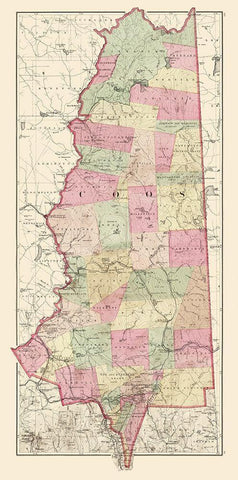 Coos New Hampshire - Walling 1877 White Modern Wood Framed Art Print with Double Matting by Walling