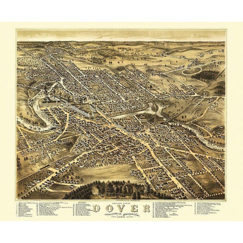 Dover New Hampshire - Brenner 1877 Black Modern Wood Framed Art Print with Double Matting by Brenner
