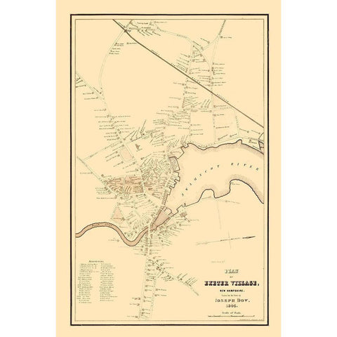 Exeter New Hampshire - Dow 1845  White Modern Wood Framed Art Print by Dow