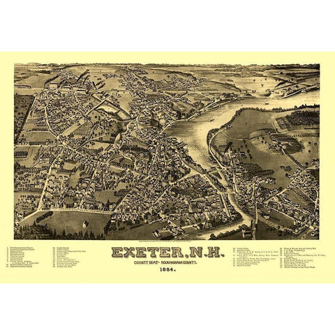 Exeter New Hampshire - Norris 1884  Gold Ornate Wood Framed Art Print with Double Matting by Norris