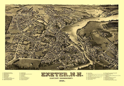 Exeter New Hampshire - Norris 1884  Black Ornate Wood Framed Art Print with Double Matting by Norris