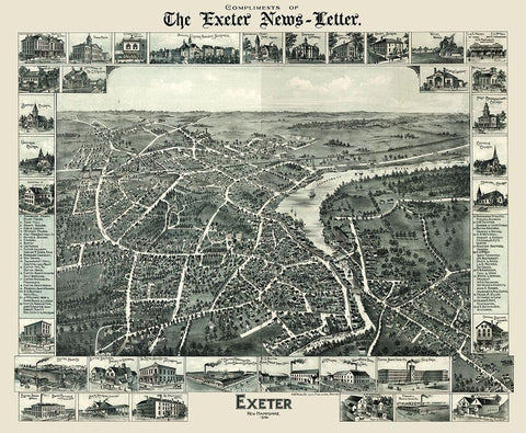 Exeter New Hampshire - Moore 1896  White Modern Wood Framed Art Print with Double Matting by Moore