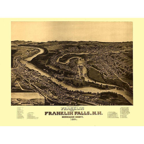 Franklin Falls New Hampshire - Norris 1884  Black Modern Wood Framed Art Print with Double Matting by Norris