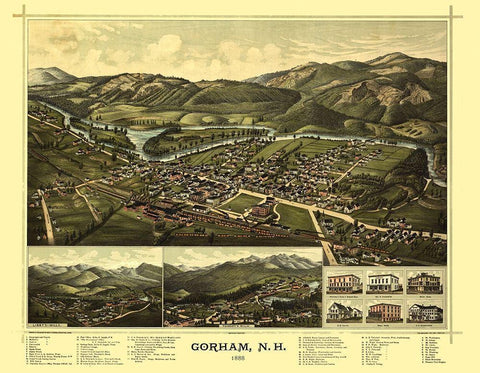 Gorham New Hampshire - Norris 1888  Black Ornate Wood Framed Art Print with Double Matting by Norris