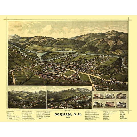 Gorham New Hampshire - Norris 1888  Gold Ornate Wood Framed Art Print with Double Matting by Norris