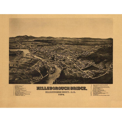 Hillsborough Bridge New Hampshire - Norris 1884  Gold Ornate Wood Framed Art Print with Double Matting by Norris