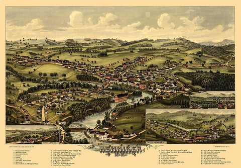 Henniker New Hampshire - Norris 1889  Black Ornate Wood Framed Art Print with Double Matting by Norris