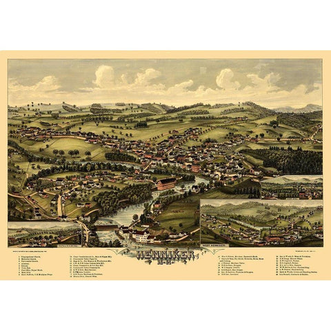 Henniker New Hampshire - Norris 1889  White Modern Wood Framed Art Print by Norris