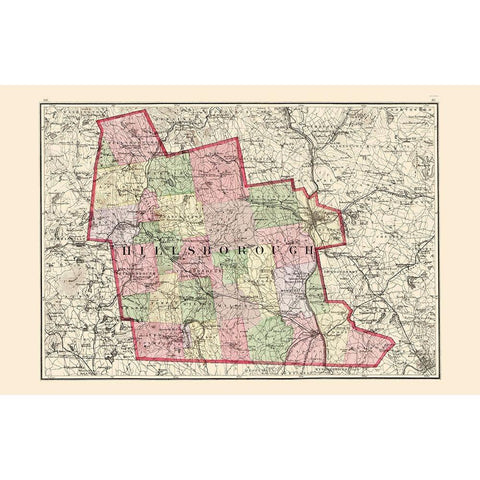 Hillsborough New Hampshire - Walling 1877 White Modern Wood Framed Art Print by Walling