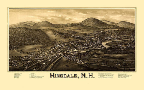 Hinsdale New Hampshire - Burleigh 1886  White Modern Wood Framed Art Print with Double Matting by Burleigh