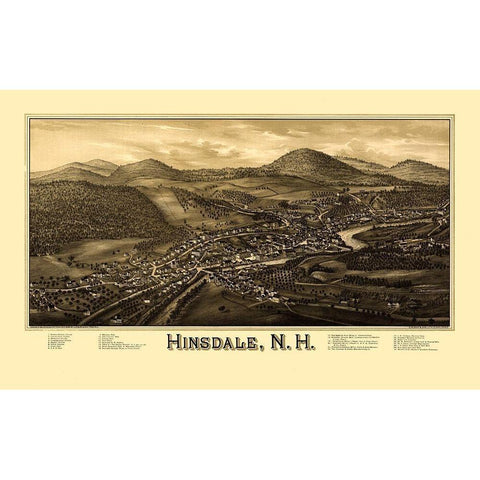 Hinsdale New Hampshire - Burleigh 1886  Gold Ornate Wood Framed Art Print with Double Matting by Burleigh