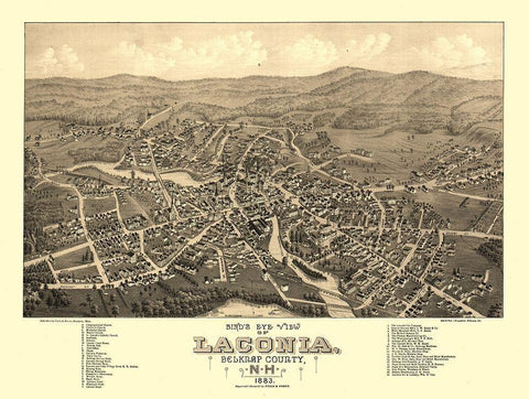 Laconia New Hampshire - Poole 1883  Black Ornate Wood Framed Art Print with Double Matting by Poole