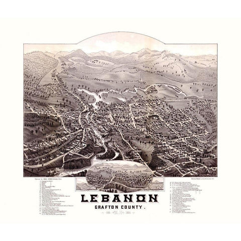 Lebanon New Hampshire - Norris 1884  White Modern Wood Framed Art Print by Norris