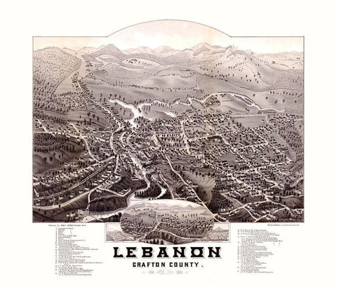 Lebanon New Hampshire - Norris 1884  White Modern Wood Framed Art Print with Double Matting by Norris