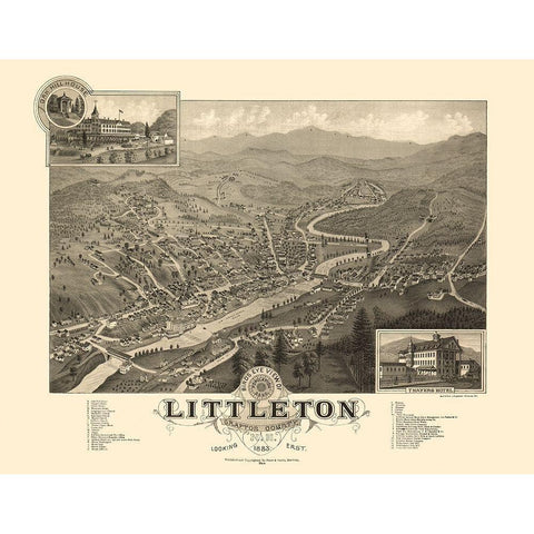 Littleton New Hampshire - Poole 1883  White Modern Wood Framed Art Print by Poole