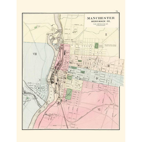 Manchester New Hampshire - Comstock 1877 Black Modern Wood Framed Art Print by Comstock