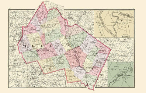 Merrimack New Hampshire - Walling 1877 Black Ornate Wood Framed Art Print with Double Matting by Walling