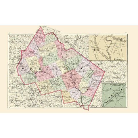 Merrimack New Hampshire - Walling 1877 Gold Ornate Wood Framed Art Print with Double Matting by Walling