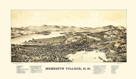 Meredith Village New Hampshire - Norris 1889  Black Ornate Wood Framed Art Print with Double Matting by Norris