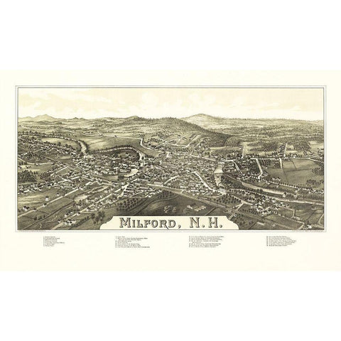 Milford New Hampshire - Burleigh 1886  Black Modern Wood Framed Art Print with Double Matting by Burleigh