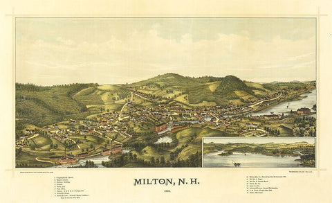 Milton New Hampshire - Norris 1888  Black Ornate Wood Framed Art Print with Double Matting by Norris
