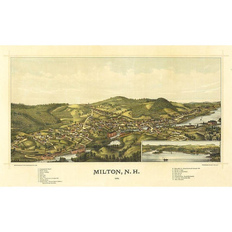 Milton New Hampshire - Norris 1888  Black Modern Wood Framed Art Print by Norris