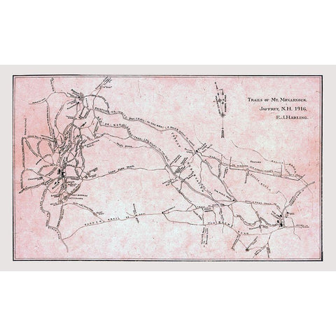 Monadnock New Hampshire - Harling 1916  Black Modern Wood Framed Art Print with Double Matting by Harling