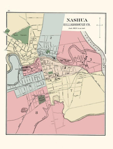 Nashua New Hampshire - Hitchcock 1877 Black Ornate Wood Framed Art Print with Double Matting by Hitchcock