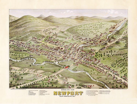 Newport New Hampshire - Stoner 1877  Black Ornate Wood Framed Art Print with Double Matting by Stoner