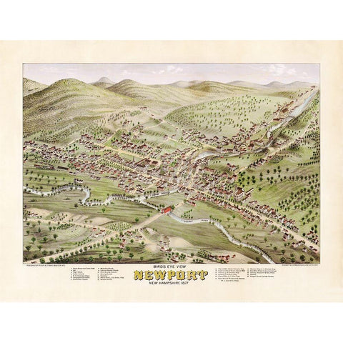 Newport New Hampshire - Stoner 1877  Gold Ornate Wood Framed Art Print with Double Matting by Stoner