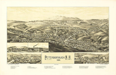 Peterborough New Hampshire - Burleigh 1886  Black Ornate Wood Framed Art Print with Double Matting by Burleigh