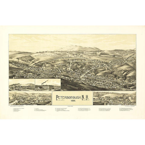 Peterborough New Hampshire - Burleigh 1886  Gold Ornate Wood Framed Art Print with Double Matting by Burleigh