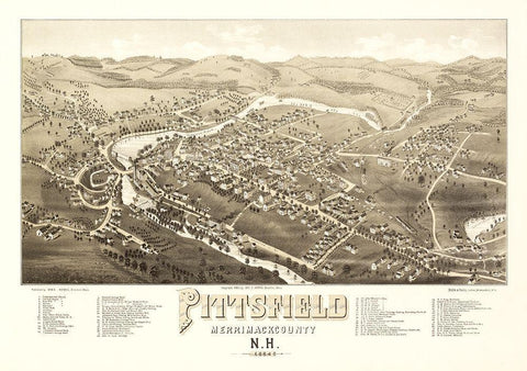Pittsfield New Hampshire - Norris 1884  Black Ornate Wood Framed Art Print with Double Matting by Norris