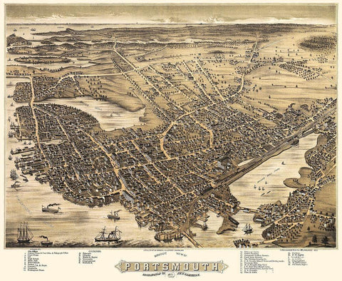 Portsmouth New Hampshire - Bremner 1877 Black Ornate Wood Framed Art Print with Double Matting by Bremner