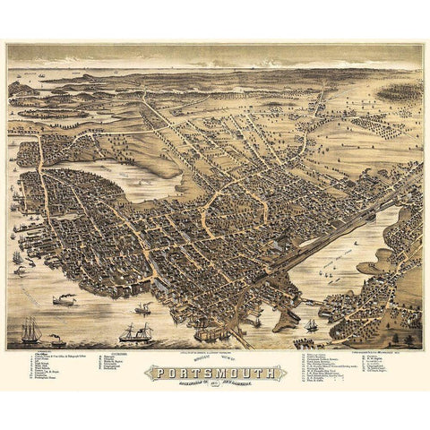 Portsmouth New Hampshire - Bremner 1877 White Modern Wood Framed Art Print by Bremner