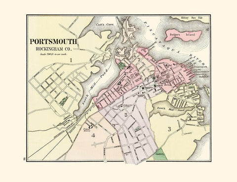 Portsmouth New Hampshire - Comstock 1877 Black Ornate Wood Framed Art Print with Double Matting by Comstock