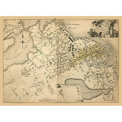 Portsmouth New Hampshire - Halen 1813  White Modern Wood Framed Art Print by Halen