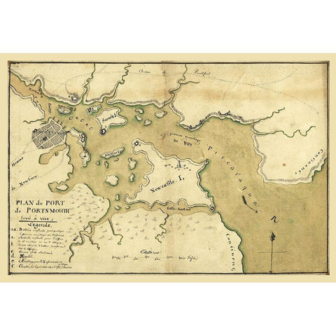 Portsmouth New Hampshire -1782 Gold Ornate Wood Framed Art Print with Double Matting by Unknown