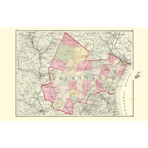 Rockingham New Hampshire - Walling 1877 White Modern Wood Framed Art Print by Walling