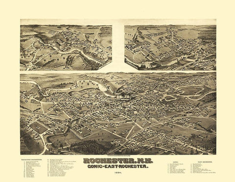 Rochester New Hampshire - Norris 1884  Black Ornate Wood Framed Art Print with Double Matting by Norris
