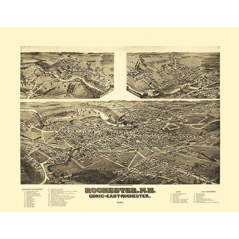 Rochester New Hampshire - Norris 1884  White Modern Wood Framed Art Print by Norris