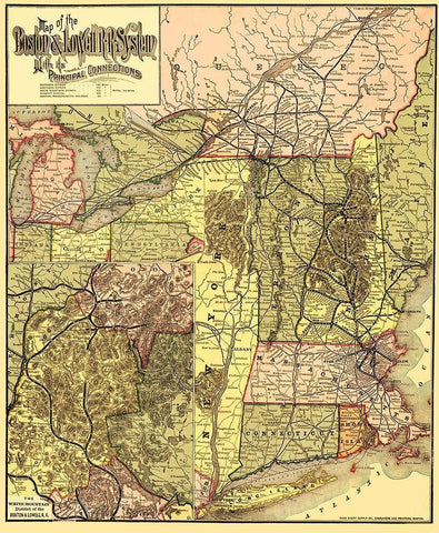 Boston and Lowell Railroad System - Avery 1886 Black Ornate Wood Framed Art Print with Double Matting by Avery