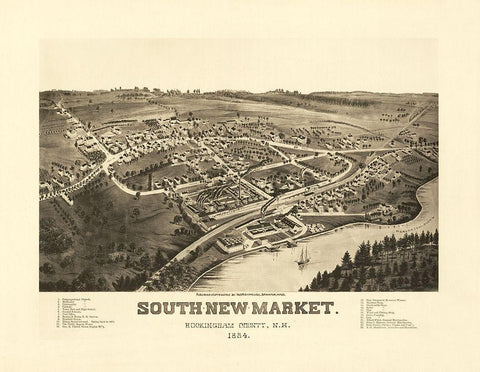 South Newmarket New Hampshire - Norris 1884  White Modern Wood Framed Art Print with Double Matting by Norris