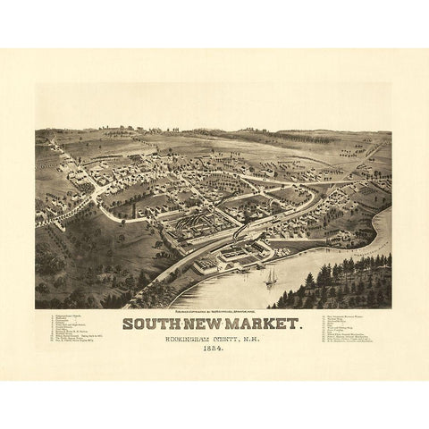 South Newmarket New Hampshire - Norris 1884  White Modern Wood Framed Art Print by Norris